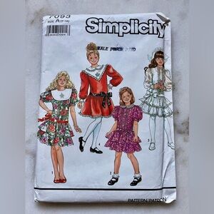 Vintage 90s Simplicity 7093 Girls Drop Waist Dress sz 7-14 Sewing Pattern